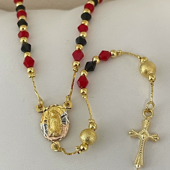Jewelry - 18k Gold Filled Virgin Mary Crystal Beads Rosary